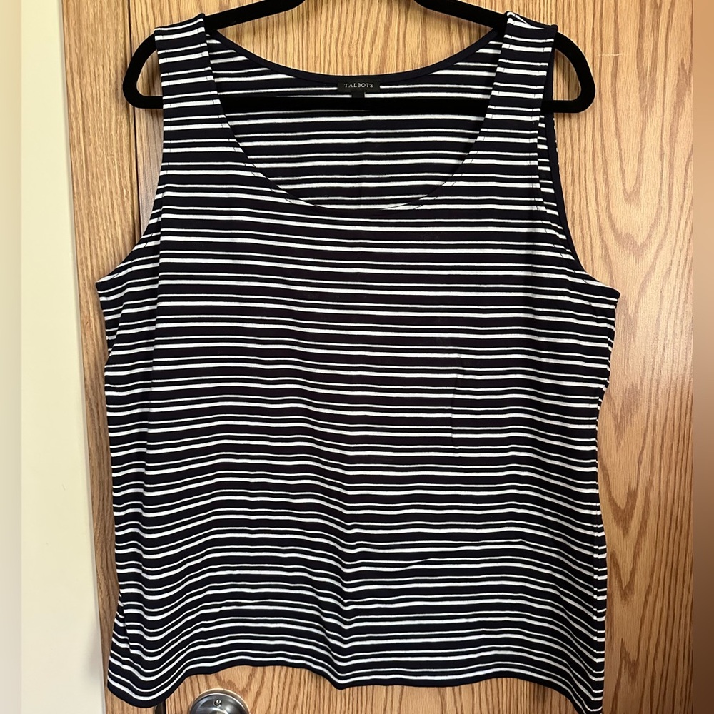 Talbots Black and White Striped Boxy Sleeveless Tank Top XL EUC